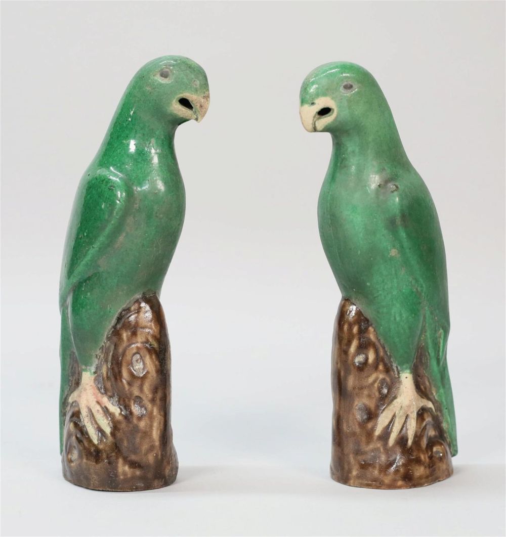 Lot 214: Pair of Chinese Porcelain Parrots