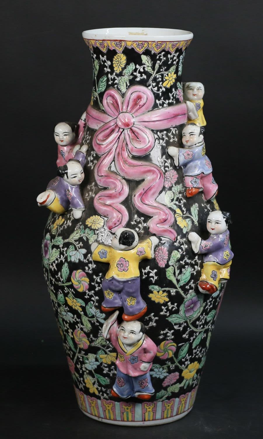 Lot 218: Chinese Porcelain Famille Noir "Boys" Vase