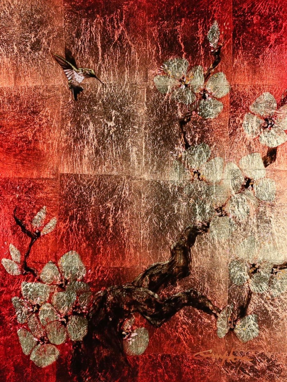 Lot 239: Patrick Guyton Mixed Media on Board Crimson Glory