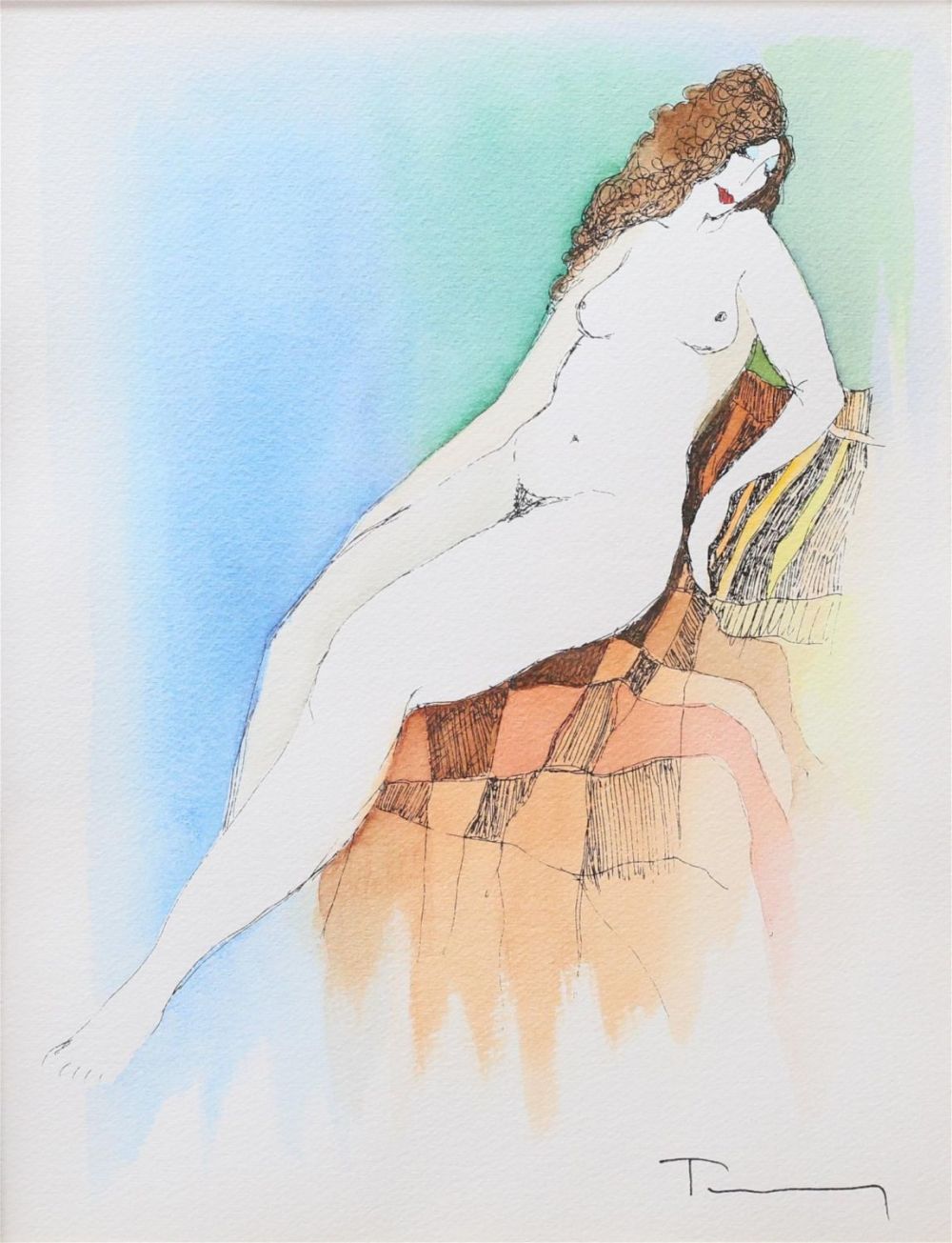 Lot 243: Itzchak Tarkay Serigraph With Watercolor Nude