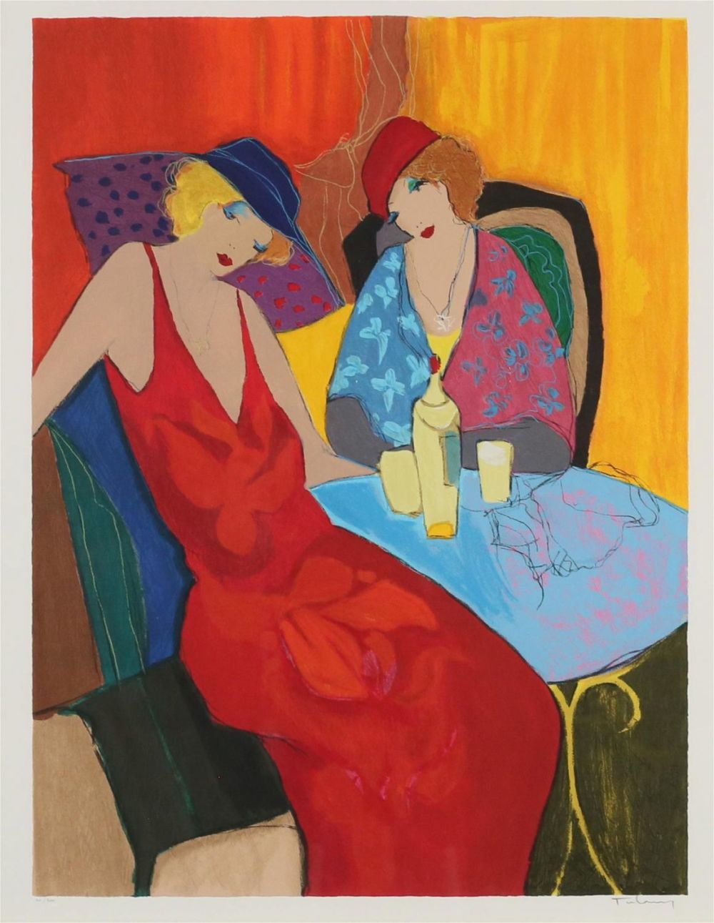 Lot 246: Itzchak Tarkay Serigraph Two Women