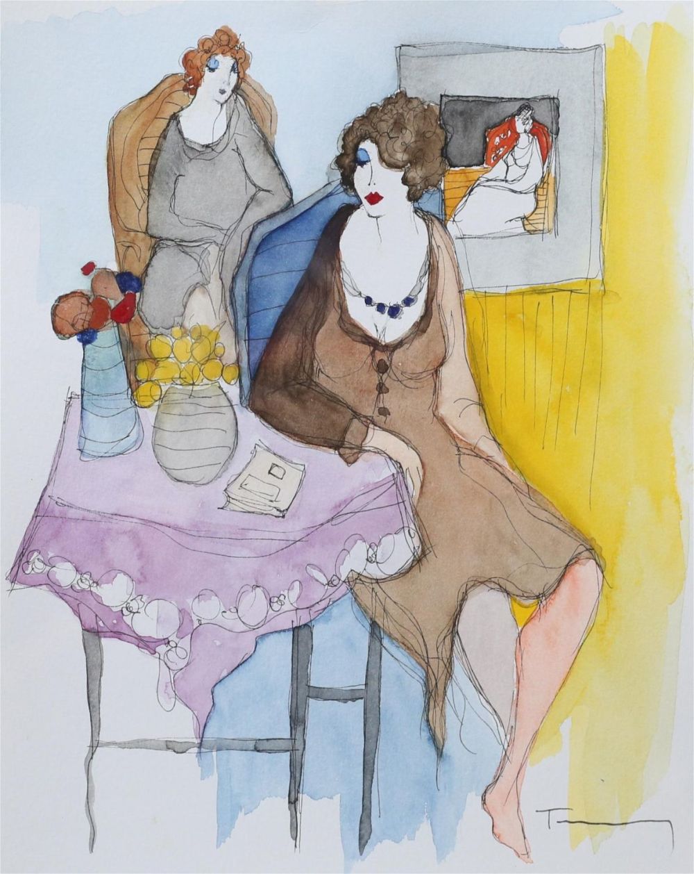Lot 248: Itzchak Tarkay Serigraph With Watercolor