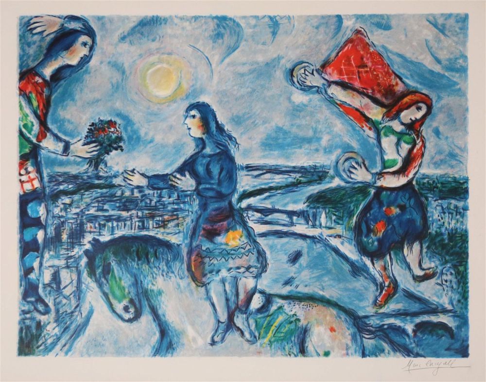 Lot 254: After Marc Chagall Lithograph Lovers Over Paris