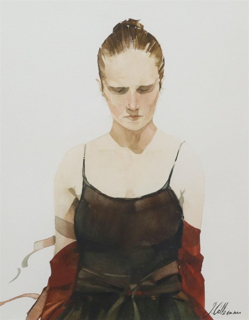 Lot 261: Joseph Alleman Watercolor Portrait of a Dancer