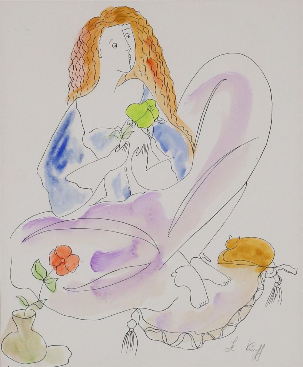 Lot 263: Linda Le Kinff Serigraph With Watercolor Rose