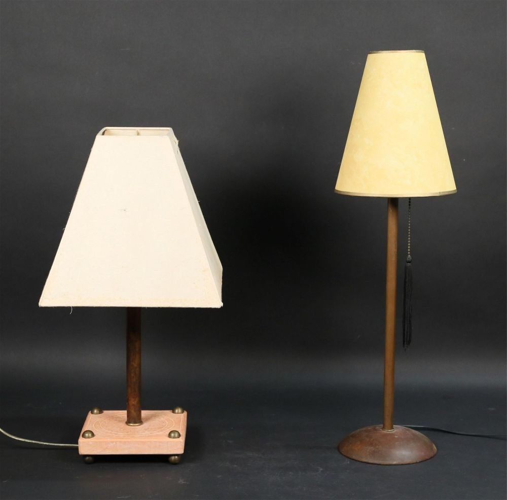 Lot 273: 2 Stuber Stone Hand Crafted Patinated Metal Lamps