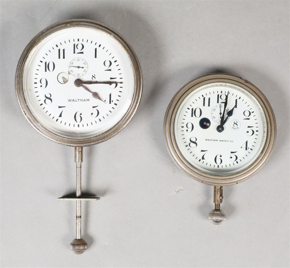 Lot 347: 2 Waltham 8 Days Automobile Clocks