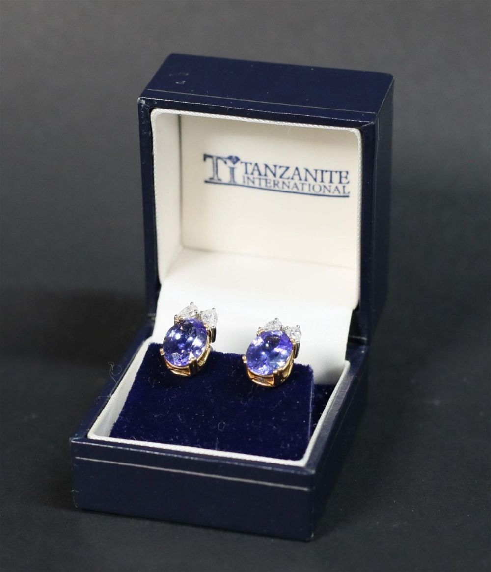 Lot 254: Gold, Tanzanite and Diamond Earrings