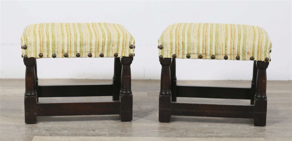Lot 313: Pair of Upholstered Nailhead Trim Footstools