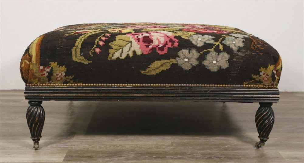 Lot 316: English Style Floral Embroidered Ottoman