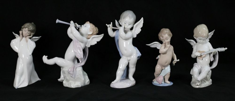 Lot 153: 5 Lladro Porcelain Figurines Angels & Cupid