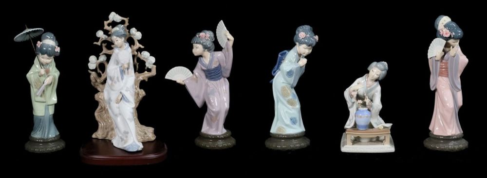 Lot 154: 6 Lladro Porcelain Figurines Japanese Women