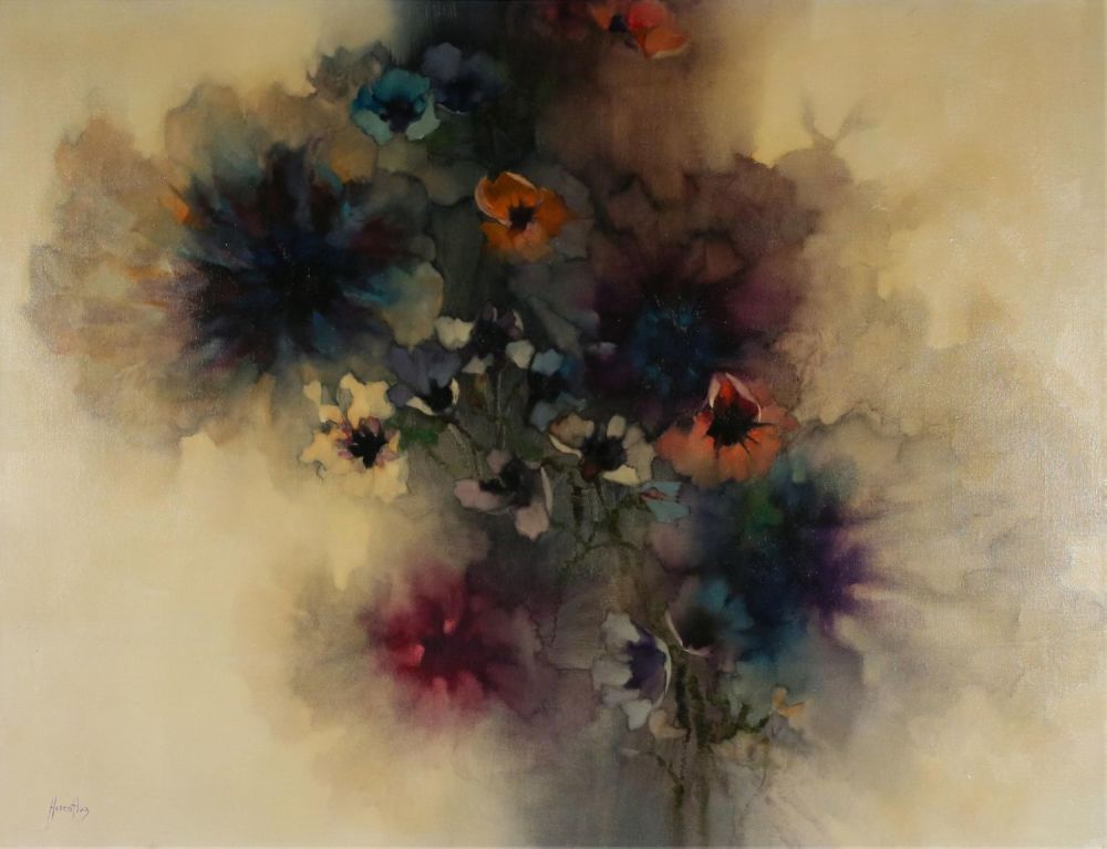 Lot 203: Florence Hasenflug Oil on Canvas Abstract Flowers