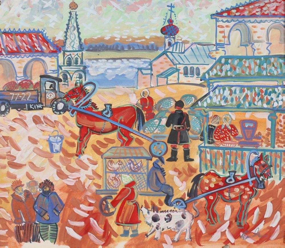 Lot 205: Mixed Media Fauvist Street Scene