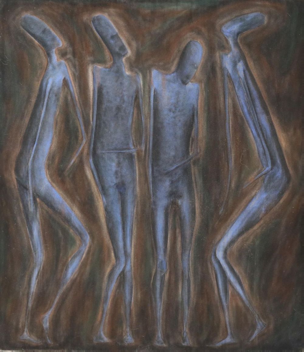 Lot 218: Signed P. Miller Oil on Velour Board Figures