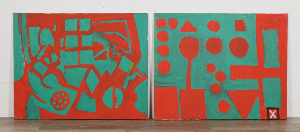 Lot 223: Pair of Ron Rice Acrylics on Canvas 2D Plant