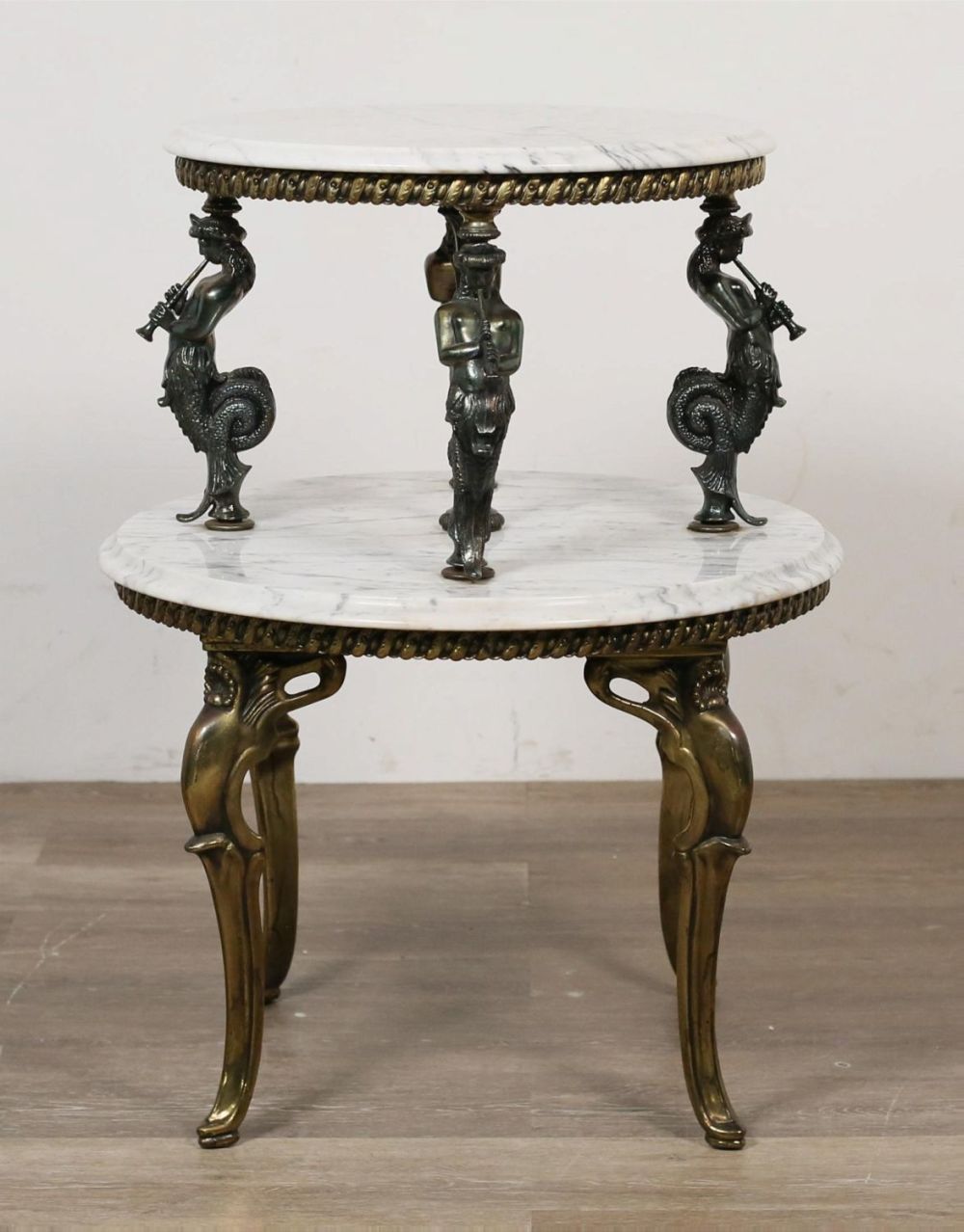 Lot 248: Regence Style Figural Marble Top Tier Table