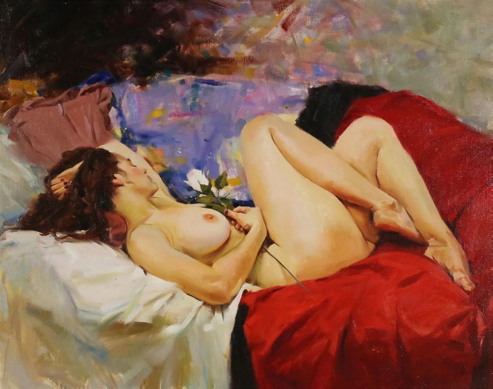 Lot 270: Ron McDowell Oil on Canvas White Rose