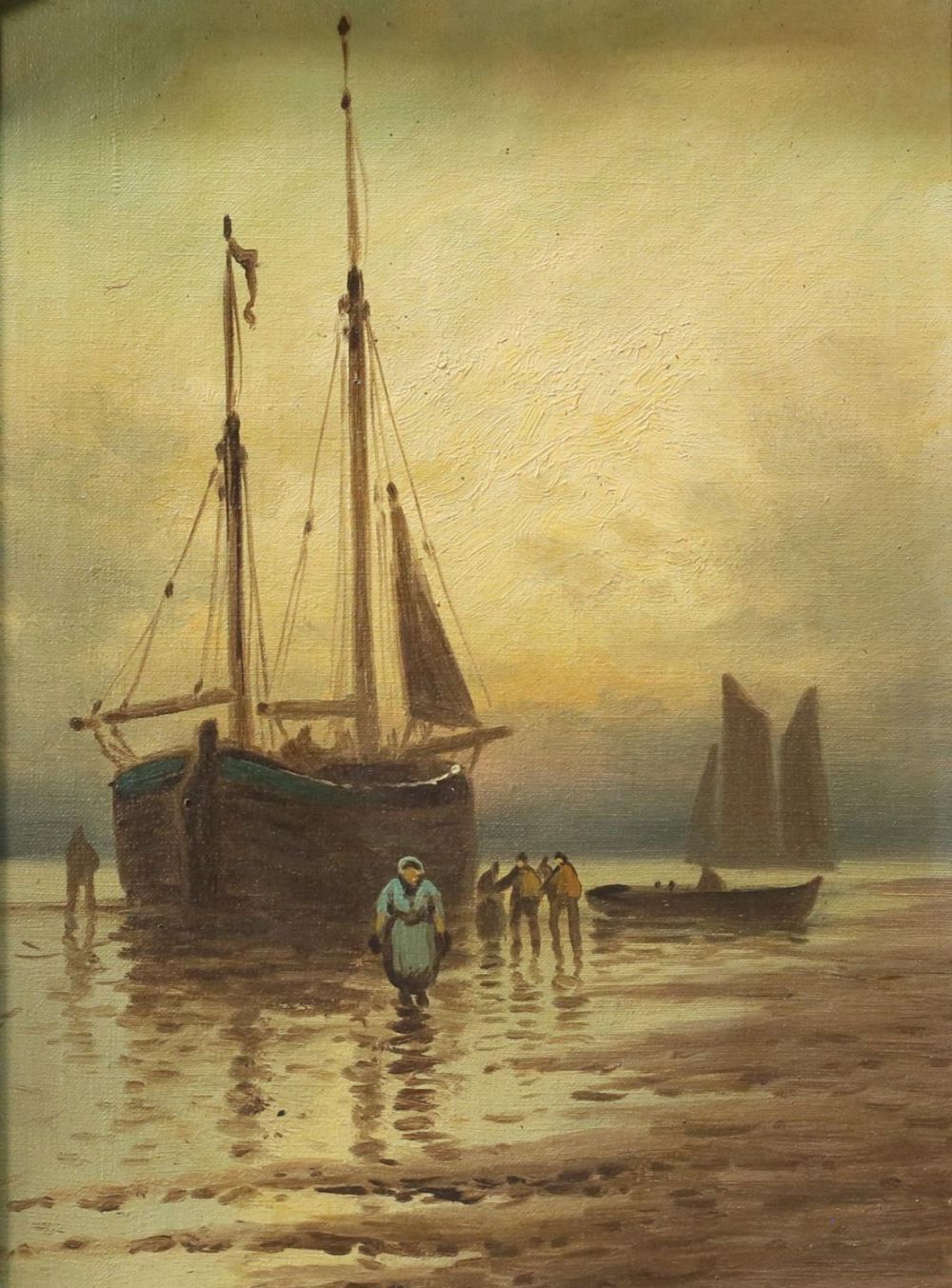 Lot 273: Oil on Canvas Boats at Shore