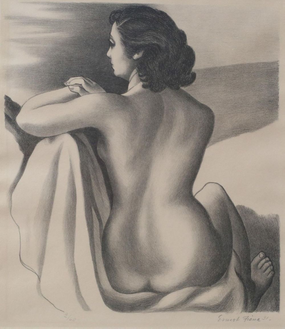 Lot 274: Ernest Fiene Lithograph Seated Nude
