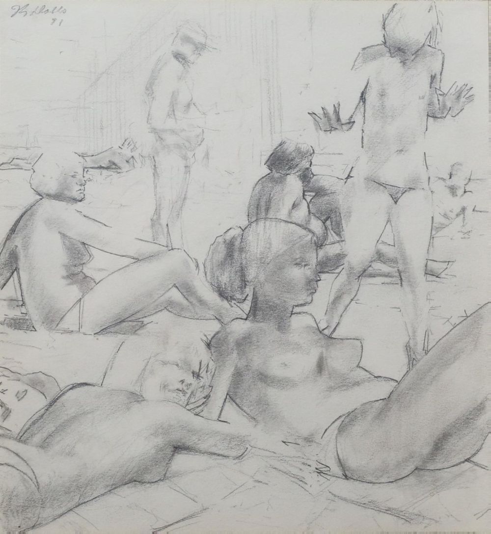 Lot 276: John Dobbs Drawing Sunbathers