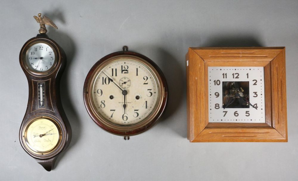 Lot 292: 3 Wall Clocks Seth Thomas, Gilbert, Bulle