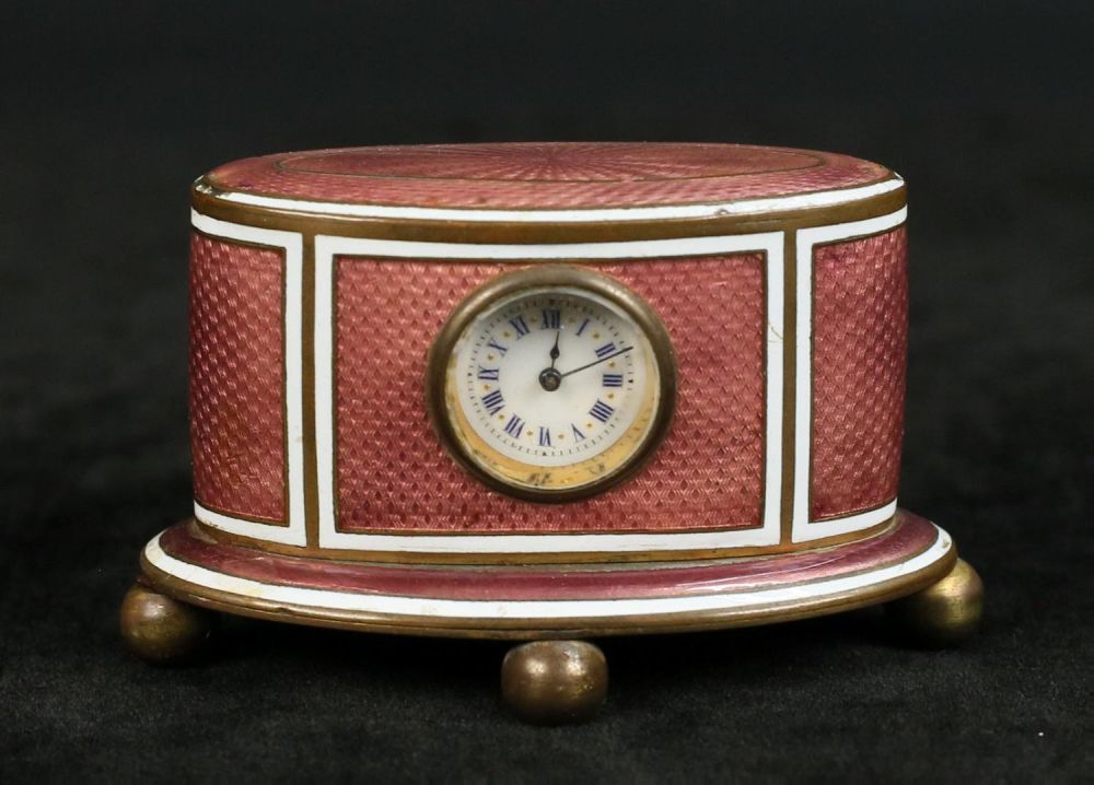 Lot 301: Brass & Guilloche Enamel Travel Clock