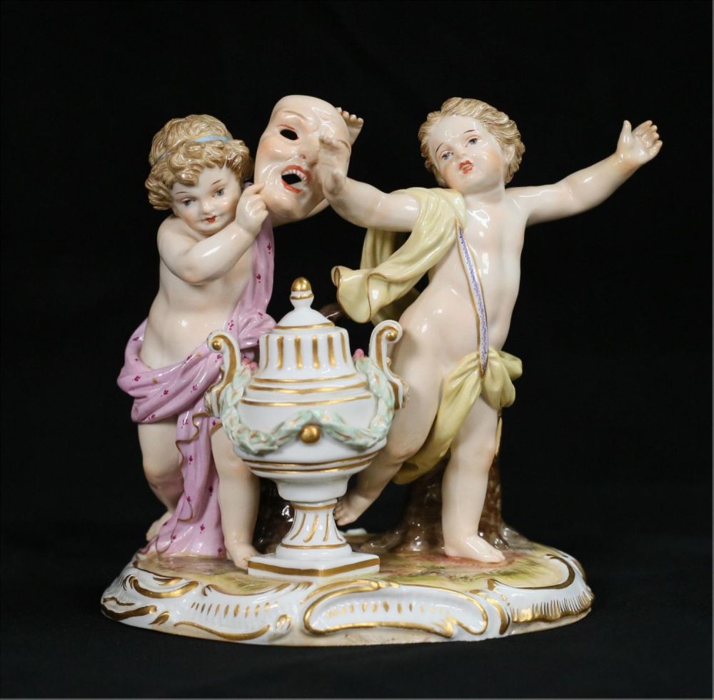 Lot 312: Meissen Porcelain Figure Group Cherubs With Mask