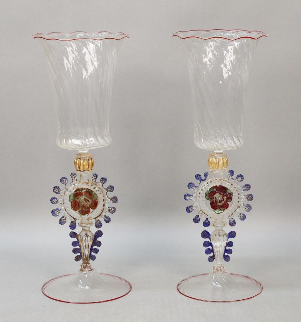 Lot 323: Pair of Murano Venetian Glass Goblets