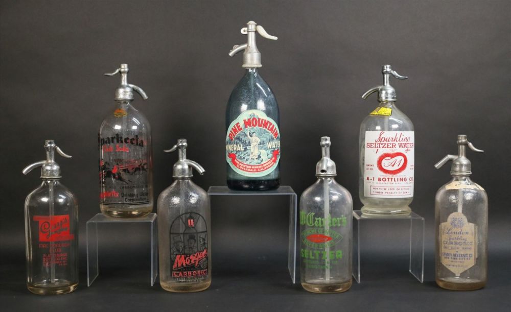Lot 330: 7 Vintage Glass Seltzer Bottles California & NY