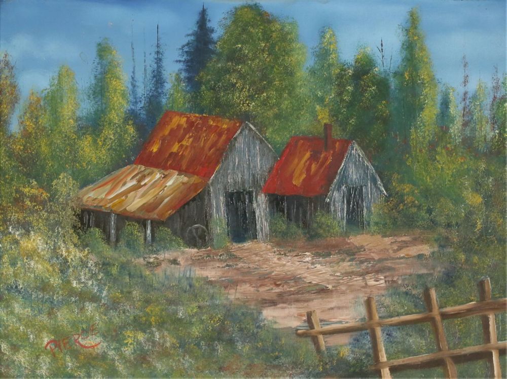 Lot 342: Signed Pierce Oil on Board Homestead Landscape