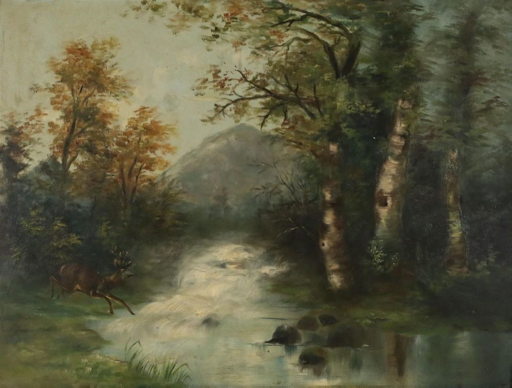 Lot 346: Mary Barber Oil on Wood Panel Wooded Landscape