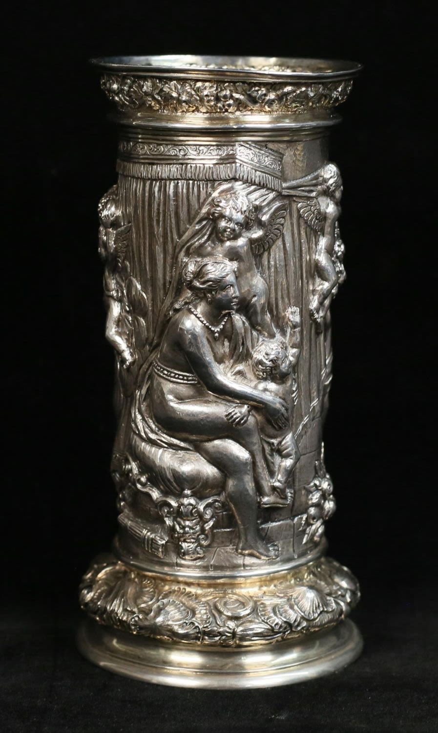 Lot 368: Repousse Silver Plated Vase Cupids & Nudes