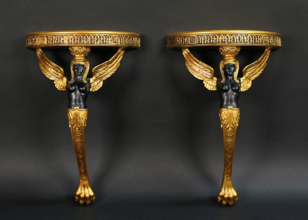 Lot 385: Pair of Wood & Composition Isis Figural Brackets
