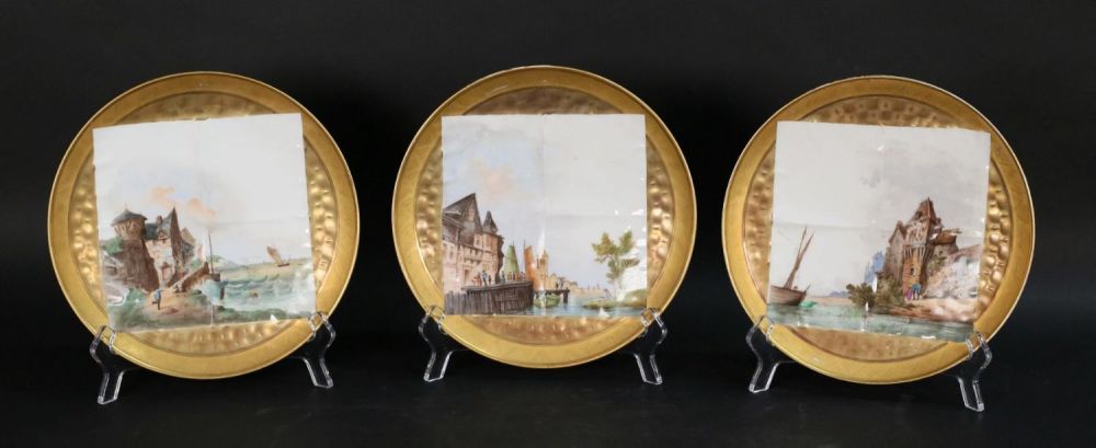 Lot 403: 3 Haviland Limoges Harbor Scene Plates