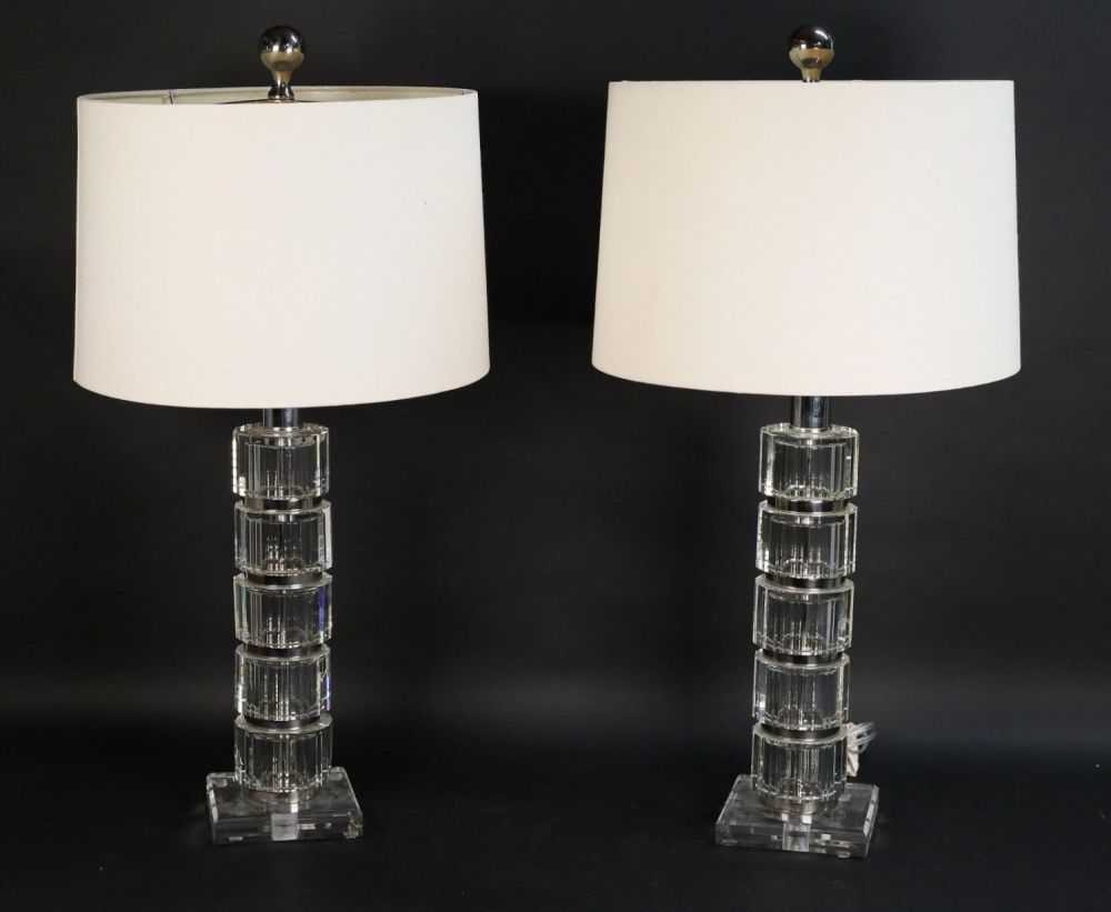 Lot 413: Pair of Modern Glass & Lucite Lamps