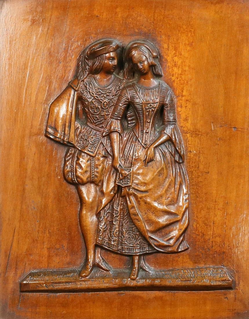 Lot 416: Black Forest Carved Wood Plaque Couple
