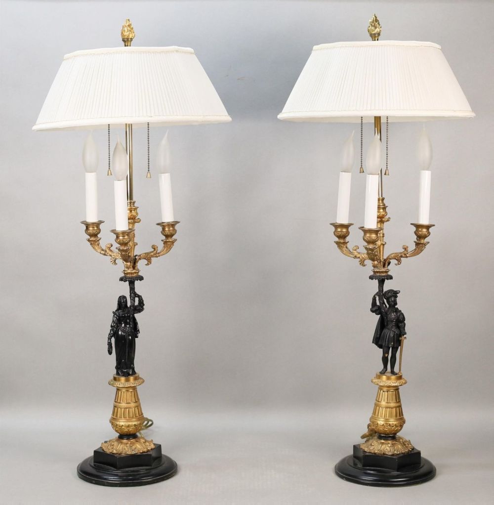 Lot 420: Pair of Empire Style Figural Candelabra Lamps