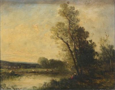 Lot 1 - Leon Victor Dupre Oil on Wood Panel Landscape