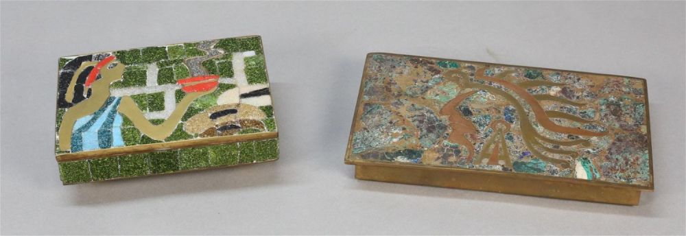 Lot 165: 2 Mexican Brass & Mosaic Boxes Salvador Teran