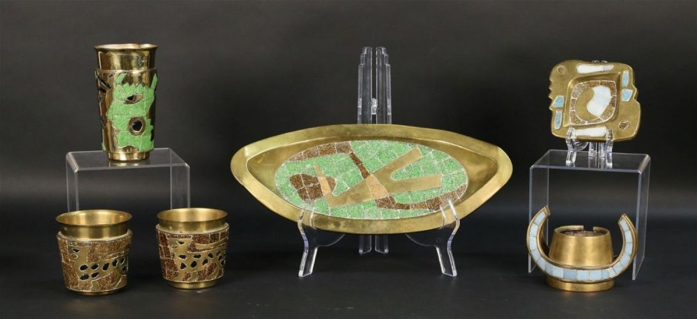 Lot 168: 6 Salvador Teran Brass & Glass Mosaic Pieces