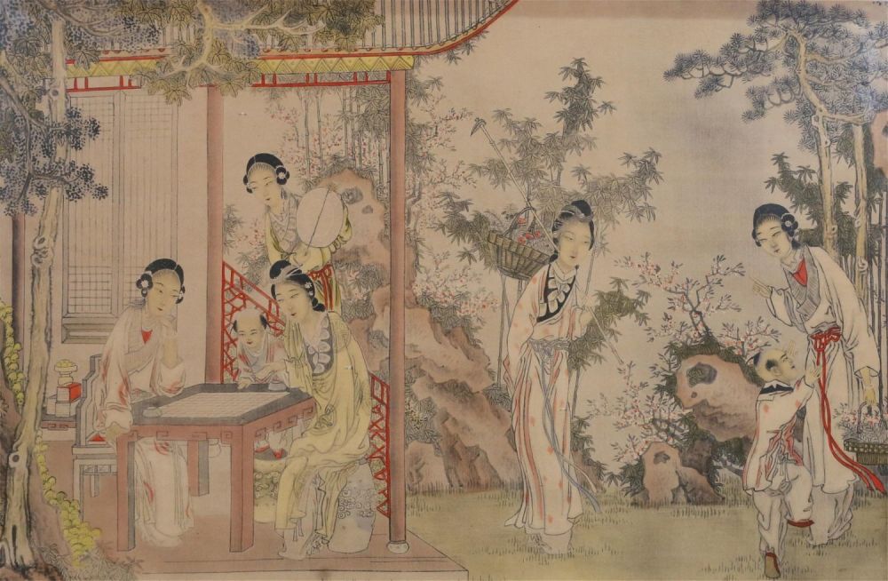 Lot 193: Chinese Silk Painting Courtyard Scene