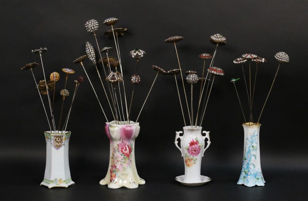 Lot 260: 34 Vintage Rhinestone Hatpins With Holders