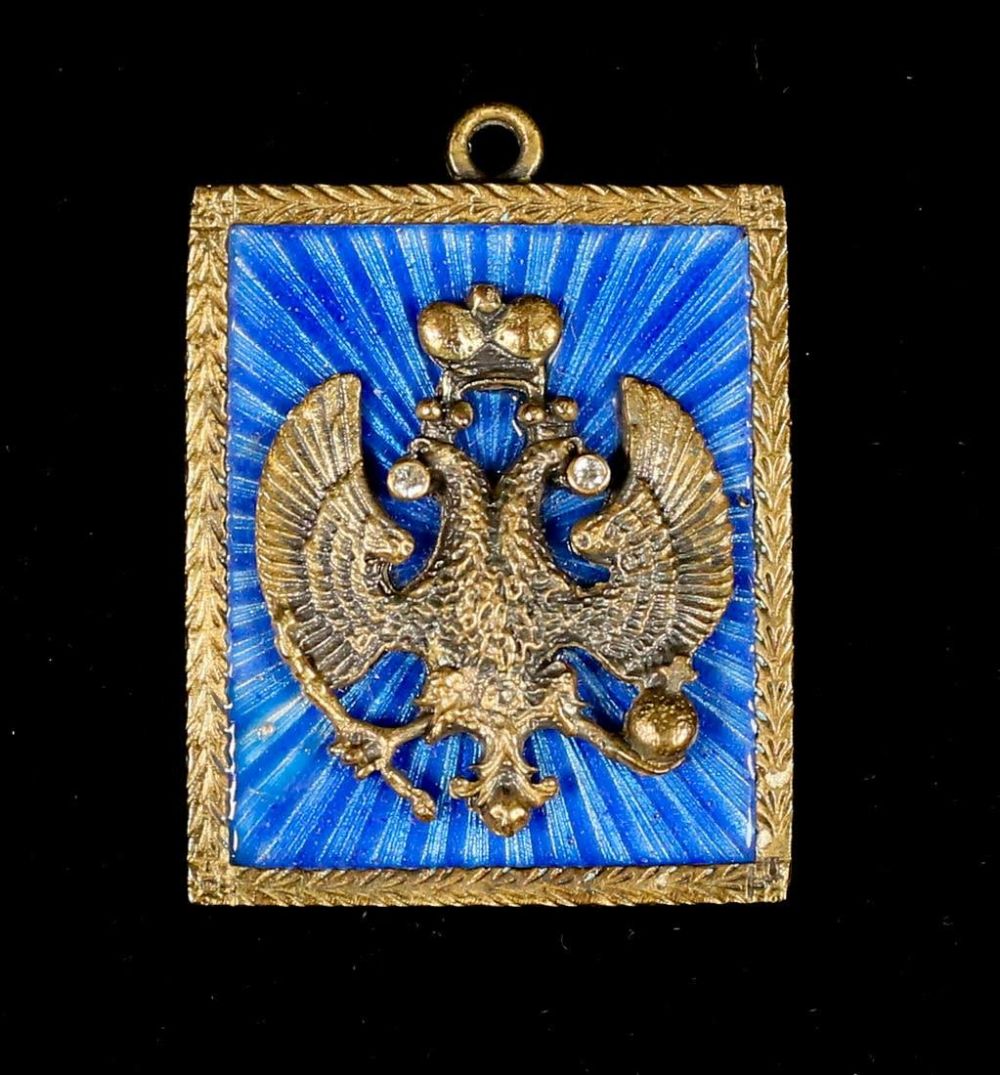 Lot 302: Faberge Enameled Silver Eagle Pendant