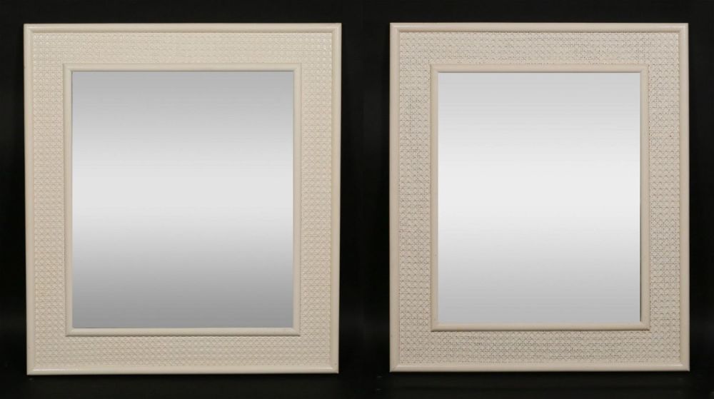 Lot 213: Pair of Hollywood Regency White Caned Mirrors