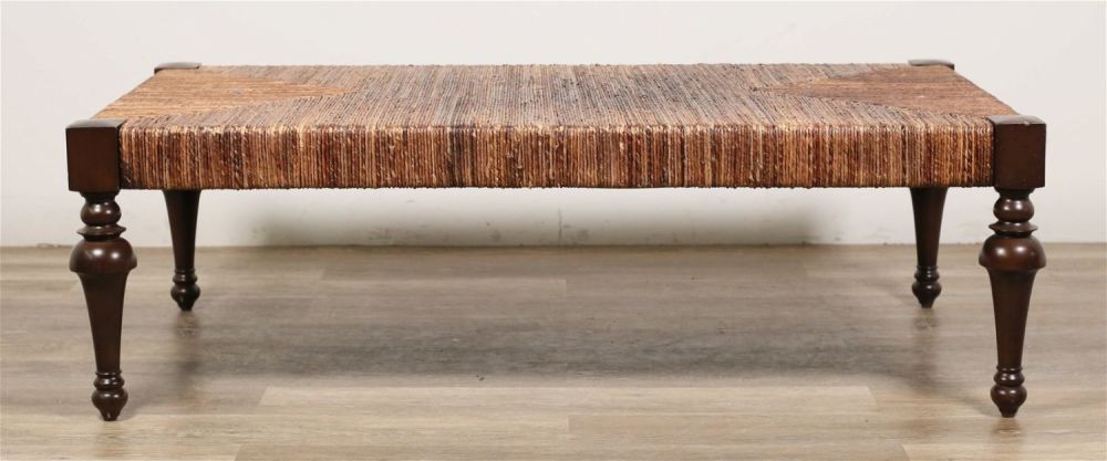 Lot 216: Pottery Barn Wicker and Wood Coffee Table