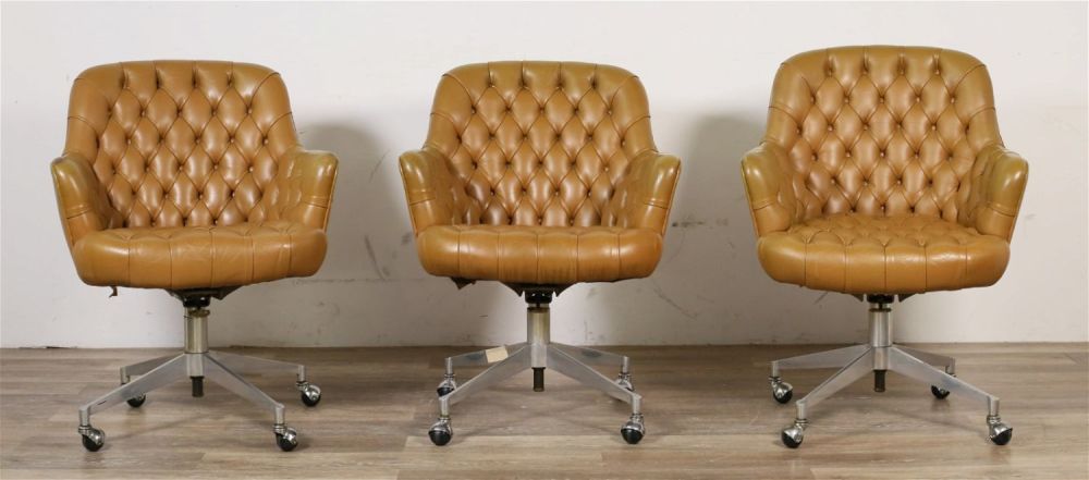 Lot 222: 3 Ward Bennett Style Swivel Office Armchairs