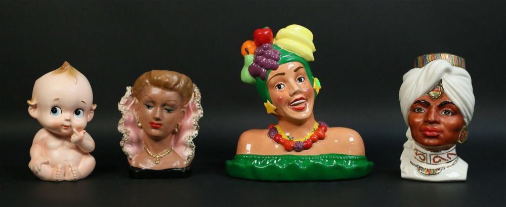 Lot 231: 4 Porcelain Head Vases Lefton Kewpie, Leadworks