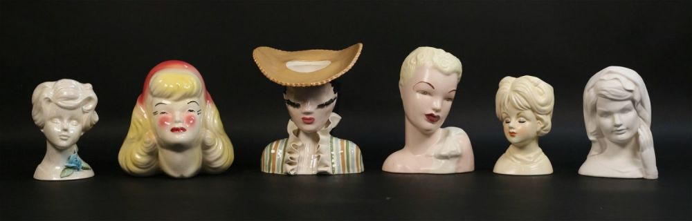Lot 232: 6 Porcelain Lady Head Vases Inarco, Nichols