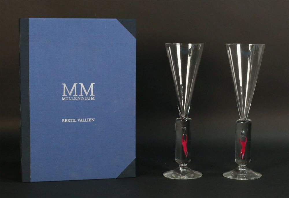 Lot 236: Pair Bertil Vallien for Kosta Boda Crystal Flutes